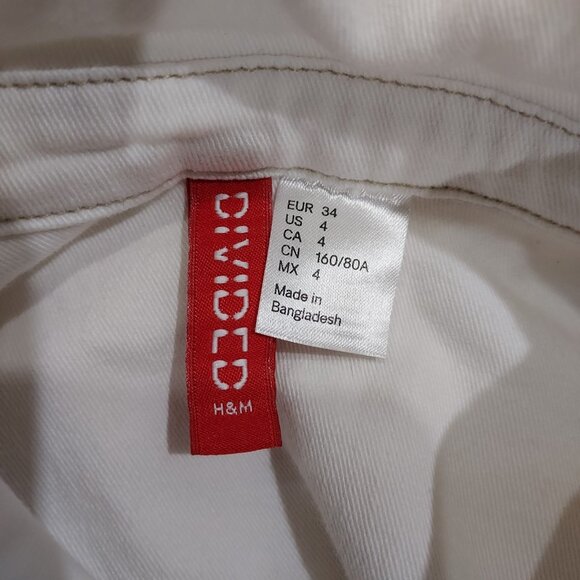 Divided by H&M Sz 4 Cotton Stretch White Snap Down Pearlizzed Western - Picture 10 of 10